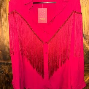 Versona Vibrant Red Fringe Blouse